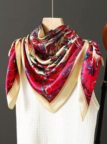 1条女士佩斯利花纹缎面方巾，尺寸90x90厘米，用途广泛，适合夏季旅行、街头穿搭、头巾、连衣裙等。 - 多色 - 查看 8