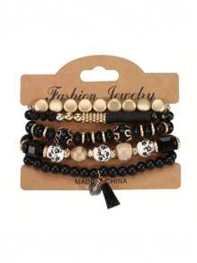 4-5pcs Bohemian Bracelets For Women Stretch Multilayer Colorful Beads Bracelet With Charm Jewelry