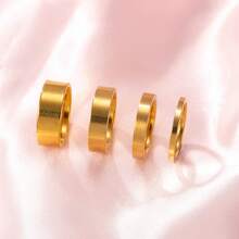 4 Pcs/Set Simple And Versatile Stainless Steel Plated 18k Gold Random Combination With Inner And Outer Ball Ring Different Thickness Gold Ring Men And Women With The Same Couple Ring For Women Daily Wear