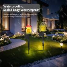 1 件装太阳能蘑菇屋 LED 花园灯 | 节能户外路径照明 | 多色树脂草坪装饰，带花卉装饰 | 半嵌入式安装 | 太阳能充电 | 非常适合营造节日庭院和露台氛围，太阳能花园灯 - 彩色 - 查看 4