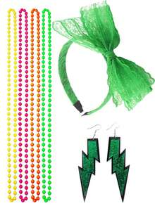 6/7件套女士服装配饰套装，适合80年代霓虹派对，包括蕾丝蝴蝶结发箍、道具眼镜、仿珍珠项链、蓬蓬裙，适合派对角色扮演、舞台表演和万圣节。 - 多色 - 查看 21