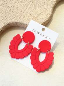 1 Pair Women Abstract Shape Red Ceramic Texture Hollow Out Design Elegant Personalized Acrylic Earrings