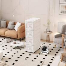 5层超薄缝隙收纳柜，超薄缝隙空间收纳柜，静音抽屉式滚动收纳车，抽屉式塑料收纳塔，可移动抽屉式收纳柜衣柜整理盒，用于衣服、内衣、化妆品、书籍、办公用品、浴室带抽屉的收纳盒，易于安装，适用于客厅、浴室、卧室、走廊，缝隙柜宽度25/18/15cm，防尘塑料收纳柜，白色/灰色