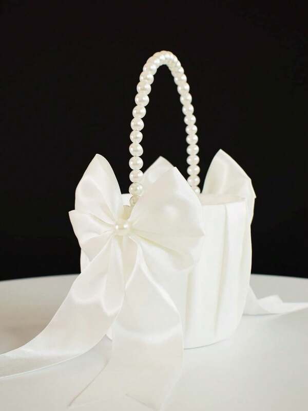 1 pieza/2 piezas Cesta de flores para niña de las flores de boda con asa de perlas para boda, fiesta nupcial, Día de San Valentín, decoración de noche romántica, propuesta