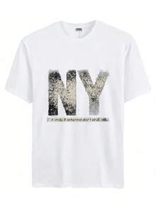 2025 Summer Men's Diy  T-Shirt Casual Print-A Black And White Image Of The Letter V. - 白色 - 查看 1