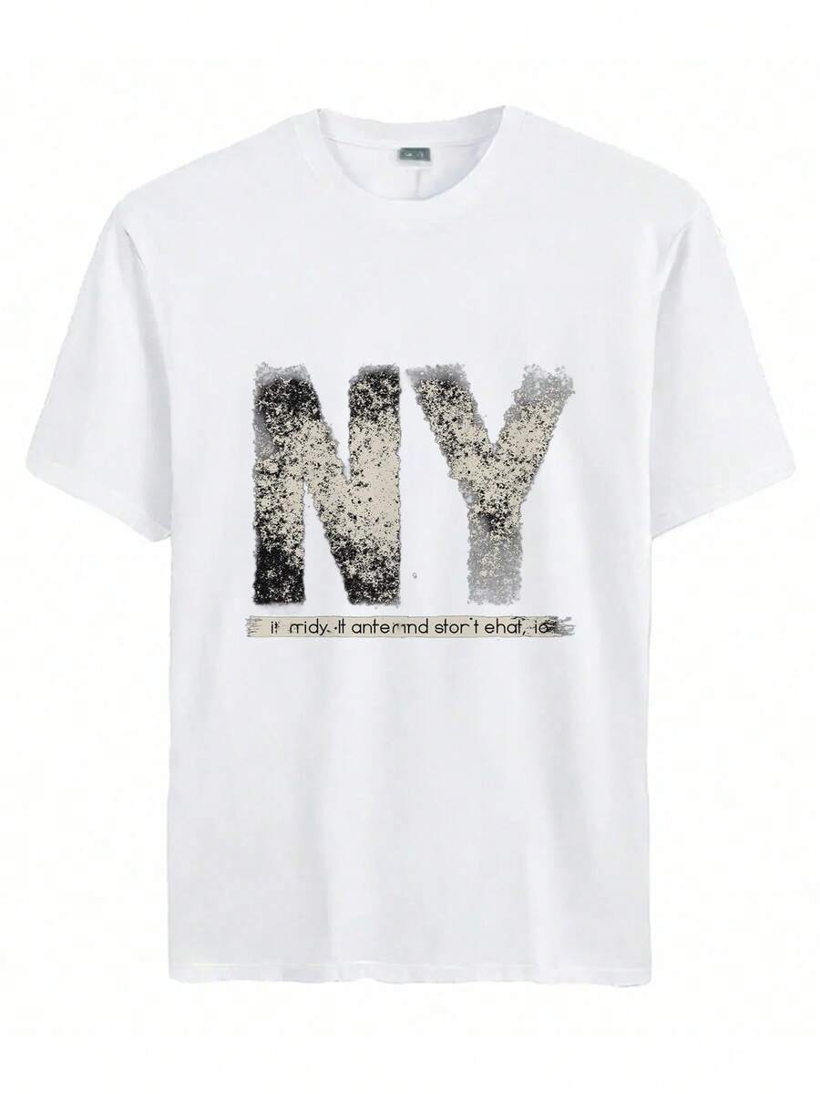 2025 Summer Men's Diy  T-Shirt Casual Print-A Black And White Image Of The Letter V. - 白色 - 查看 1