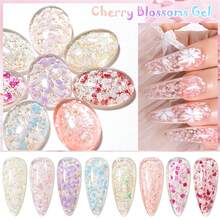 Mtssii 1 件 7ml 樱花闪光凝胶指甲油，裸粉色闪光花朵亮片凝胶指甲油，适合夏季指甲，半永久性可浸泡指甲艺术 UV 凝胶清漆美甲美甲 DIY 适用于家庭和沙龙美甲用品 - 彩色 - 查看 9