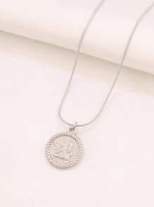 1pc Stainless Steel Angel Pendant Necklace For Women Fashion Exquisite 18K Gold Plated Coin Charms Chain Necklaces Jewelry