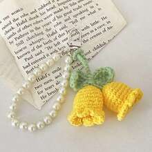 1 件手工钩针铃兰钥匙扣，配珍珠链，波西米亚风格包包吊饰，背包或包包装饰吊坠，独特的生日礼物或派对礼物，22 厘米（8.66 英寸）长，柔和色彩的花卉图案，钩针花朵 - 彩色 - 查看 11