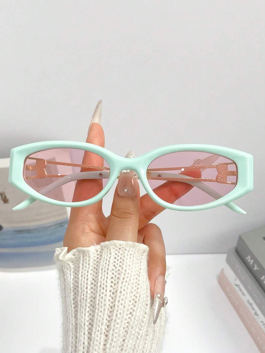 镂空猫眼金属腿多功能个性化眼镜，适合女性和男性，时尚街头服饰，工作场所，日常场合，派对，户外休闲度假海滩，优雅时尚的非处方眼镜 - 彩色 - 查看 1