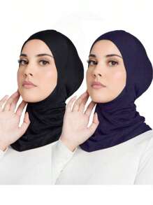 2 pièces Femme Mode Couleur unie Élastique sous le menton Foulard Bonnet Béret pour Femmes Abaya Utilisation quotidienne Sous Casquette