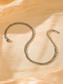 1pc Summer Beach Sexy Ins Style Double Layer Chain Anklet For Women's Foot Jewelry