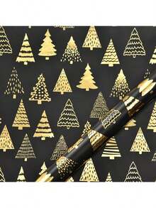 6 Stücke Weihnachtsgeschenkpapier mit Folie, Vintage Schwarz Gold Hirsch, Schneeflocke, Weihnachtsbaum Geschenkverpackung