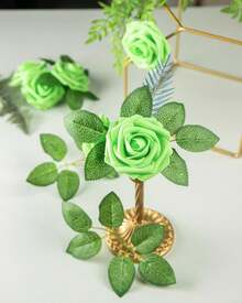 25Pcs Artificial Roses Flowers Fake Roses With Stems Real Touch Foam Flowers For DIY Wedding Bouquet Baby Shower Centerpiece Floral Arrangement Party Home Decor(Dark Red) - 淺綠色 - 查看 5