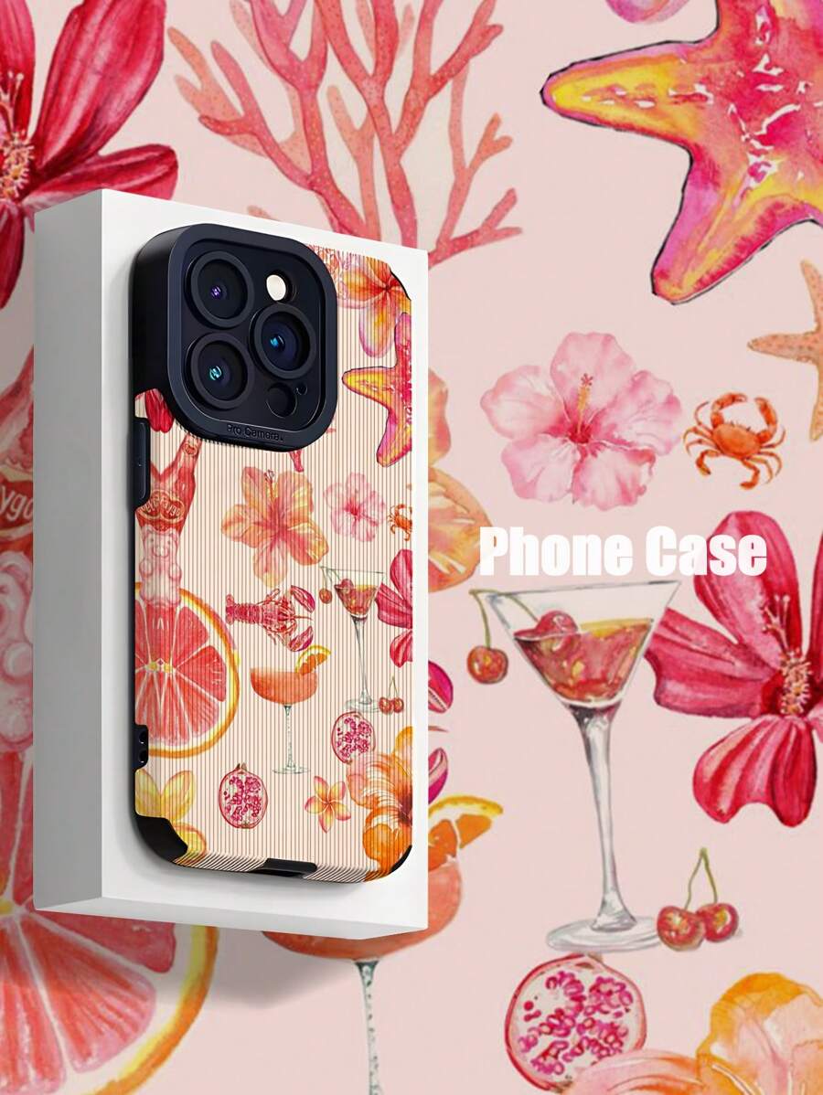 1 pieza Funda de teléfono suave y resistente a los golpes con textura y patrón de vida marina rosa compatible con Apple