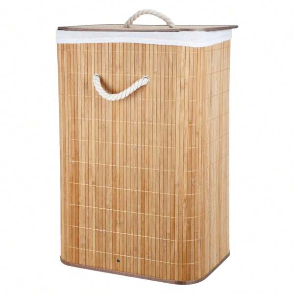 Cesta para la ropa sucia - bambú - con tapa - natural - 40 x 30 x 60 cm - 70 litros - plegable - amarillo