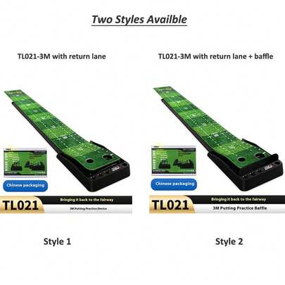 Entrenador de putt PGM TL021, alfombra de práctica para putt de interior con base de goma de terciopelo, pista de práctica de 3m