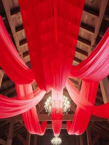 1pc Red Sheer Voile Curtain, Chiffon Ceiling Drape, Romantic Wedding Ceremony Decor, Multipurpose Sheer Curtain, Outdoor Wedding Decor, Bridal Shower Decor, Wedding Reception Decor, Birthday Party Decor, Wedding Arch Backdrop, Party Background Decor