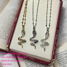 1pc Rhinestone Inlaid Colorful Snake-Shaped Punk Stainless Steel Pendant Necklace, Fashion DIY Jewelry - Diamond Snake - View 7