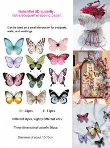 10pcs (20 Sheets)/20 Sets (40 Sheets) Butterfly Wrapping Paper, New Butterfly And Bird Wing Floral Bouquet Wrapping Paper, Matte Waterproof Semi-Transparent Butterfly Wing Shaped Bouquet Wrapping Paper, Flower Wrapping Paper, Wing Shaped Bouquet Handmade Gift Wrapping Paper, DIY Flower Shop Packaging Bags Creative Floral Packaging, 36pcs 3D Colorful PVC Butterflies For DIY Decor, Wedding, Birthday, Party, Back To School, Graduation, Couple Surprise, Valentine's Day Gift, Mother's Day Gift, Anniversary Bouquet