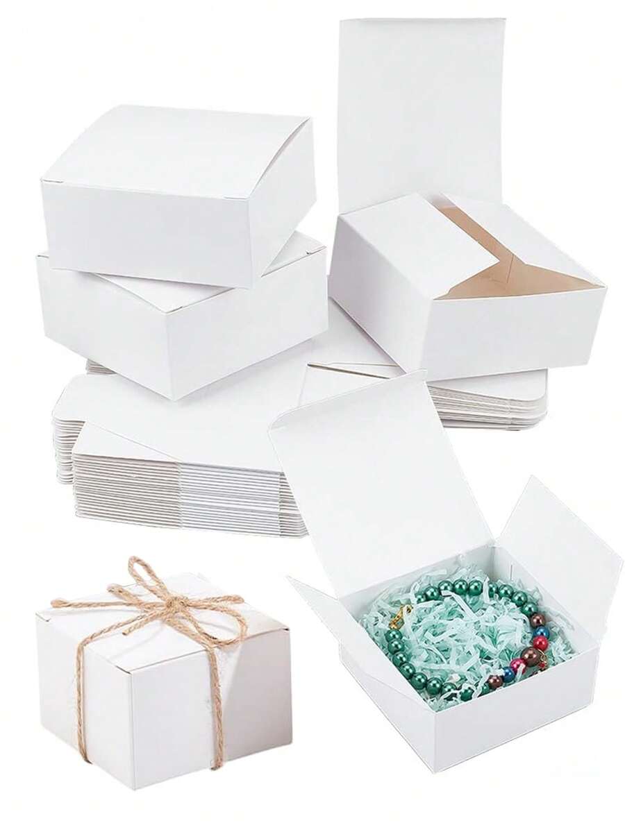 30pcs White Jewelry Gift Boxes With Jute Rope, Small Kraft Paper Foldable Jewelry Storage Boxes, Multi-Purpose Accessory Packaging Gift Boxes For Necklace, Earrings, Rings, Bracelets Display And Presentation - White - View 1