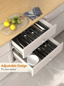 Bandeja para cubiertos expandible de 6-8 compartimentos para cajones, organizador de cubiertos de cocina con divisores ajustables, caja de almacenamiento de utensilios para cucharas, tenedores, cuchillos, apta para cocina, dormitorio, oficina