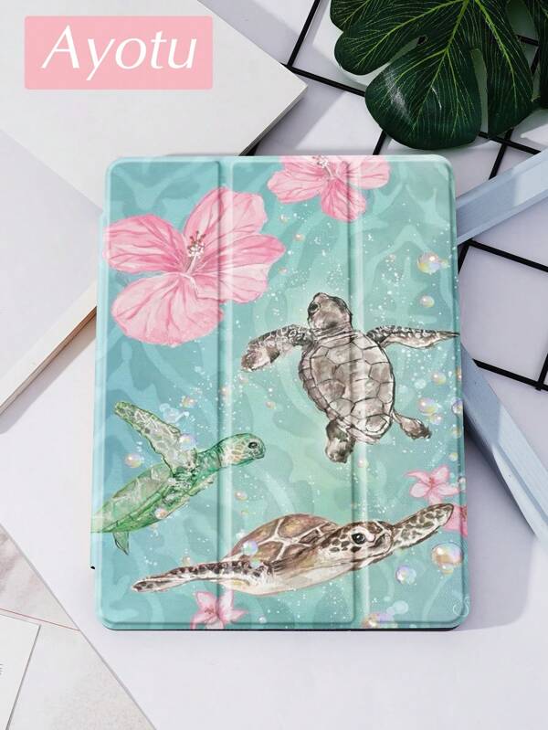 Ayotu Tortoise Shell Case Compatible With IPad 10.2 Inch 2021/2020 IPad 9th/8th Generation,Compatible With Samsung Galaxy Tab A8 10.5 Inch 2022,Compatible With Huawei Matepad 10.4/ Tab,With Pen Holder,Supports Automatic Sleep/Wake Lid,Fashion Protective Case