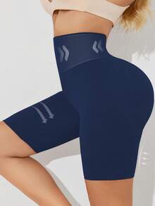 Women's Wide-Waist Belly Control Seamless Leggings With High Elasticity - Blue - View 5