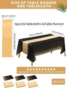 6 Packs Tablecloths And Satin Table Runners, White And Gold Dot Tablecloths 54 X 108 Inches, Gold Satin Table Runners 12 X 108 Inches, Disposable Plastic Tablecloths, Suitable For Weddings Birthdays Parties Halloween, Christmas Table Party Decorations,Christmas