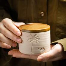 1 Taza de café de piedra de 120ml/250ml/310ml, Taza de té cerámica esculpida a mano de manera creativa, con diseño de árbol del desierto y camello, Apta para tomar té, latte, té, capuchino, cacao, ideal para reuniones familiares y ocasiones especiales, regalo con tema del desierto