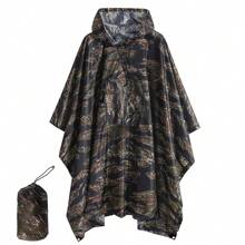 Camouflage wasserdichter Regenponcho, tragbare wiederverwendbare Regenjacke mit Kapuze, geeignet für Männer und Frauen