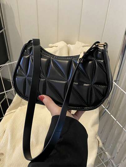 حقيبة كتف نسائية عالية الجودة، حقيبة عبر الجسم بسحاب مربعات، حقيبة إبط بسيطة وعصرية للتنقل اليومي، حقيبة متعددة الوظائف بتطريز لامع شبكي، موضة صيف 2025