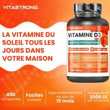 Vitamine D3 2000 UI 50 mcg Haute Concentration, 450 comprimés (plus de 15 mois), pour le système immunitaire, les os et les muscles, Vitastrong de qualité supérieure - Autres - Voir 3