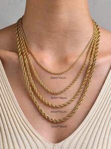1 Peça Colar de Corrente de Aço Titanium Banhado a Ouro 18K Trançado Elegante, Múltiplos Tamanhos Disponíveis, À Prova d'Água e Resistente à Descoloração, para Mulheres