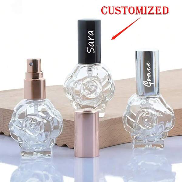 زجاجة عطر ذات تصميم زجاجي شفاف بحجم 0.34 أوقية، مع رأس رذاذ بشكل وردة لتعبئة العطور، خالية من الزيوت، مثالية لتخصيص وإعادة ملء عطرك المفضل، قمة أنيقة للعطر