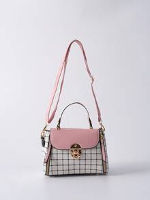 Women's Classic Bucket Bag, All-Match Shoulder Bag, Plaid Pattern Crossbody Bag For Work Gifts - Pink - View 4