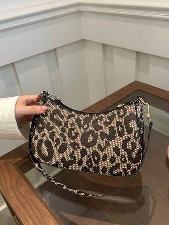 2025 时尚简约黑色豹纹单肩包，休闲手提包适合通勤，斜挎包，手提包，购物，约会，送给女性、青少年、大学生、办公室女士的礼物，适合办公室、学校、工作、商务、通勤