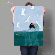 1 件/3 件卡通女孩小鸟简约海报北欧海报墙艺术帆布画家居装饰墙画客厅无框艺术风格框架复古 - 彩色 - 查看 90