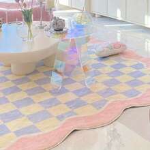 1 块波浪边格子仿羊毛地毯、家居装饰地毯、粉色格子仿羊毛地毯、蓝色格子仿羊毛地毯、地毯、地毯、客厅地毯、厨房垫、卧室地毯、浴室垫、卧室地毯、房间装饰、可洗地毯、走廊地毯、波西米亚风格地毯、厨房地毯
