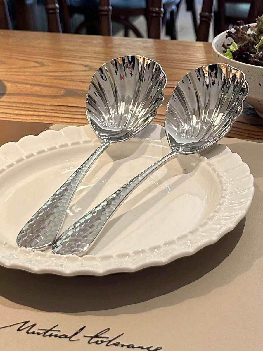 1pc/2pcs Stainless Steel Long Handle Thick Serving Spoons, Sturdy & Deep Flatware For Home & Restaurant - Multicolor - View 1
