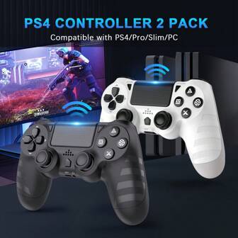 2 Packs For P4 Controller, Wireless Controller For P4/Slim/PC, With 1000mAh And 2 USB-C Cable!