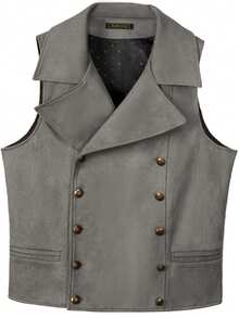 Men's Suede Vests Double Breasted Cowboy Suit Western Vest Classic Groomsmen Wedding Waistcoat For Work And Casual - 灰色 - 查看 3