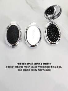 1pc Shiny Electroplated Silver Oval Folding Comb With Compact Mirror, Pocket-Sized, Portable Design For Unisex, Back To School, Travel Holiday Essentials, Hair Accessories For Women, Hair Brush, Detangling Brush, Ball Brush, Mini Hair Brush Set, Wooden Comb, Hair Brush, Mini Hair Brush, Detangling Brushes, Hair Products, Hair Tools, Hair Stuff, Hair Care, Curly Hair Brush, Hairdressing Equipment, Small Comb, Mini Hairbrush, Travel Essentials, Hairstyle, Hairdressing,Hair Brush,Slick Back Brush,Styling Brush,Curly Hair Brush,Edge Brush,Hair Comb,Brush Hair,Hair Brush Set,Comb Hair,Comb For Curls,Detangling Brush,Hair Brush For Women,Hair,Travel,Hair Products,Hair Tools,Hair Stuff,Barber,Barber Accessories,Barbershop,Hairdressing Equipment - Multicolor - View 5
