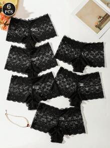 6 piezas de pantis de encaje negro sexy y de moda para mujer, ropa interior triangular romántica, elegante, suave, cómoda, transpirable y elástica, adecuada para uso diario y todas las estaciones