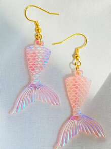 1 par de pendientes elegantes y encantadores con diseño de sirena, pendientes iridiscentes con diseño de océano, pendientes de verano con tema oceánico, hechos de material acrílico, ligeros y con estilo, perfectos para la playa, un gran regalo para seres queridos y amigos