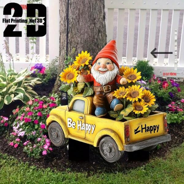 1pc 2D Flat Printing Miniature Garden Statue, Vintage Truck Design, Realistic Texture, Plastic, Windproof Waterproof, No Electricity Required, With Floor Mount, For Outdoor, Flower Pot, Lawn, Patio, Backyard, Collectible Yard Art, Easter Gift