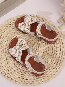 1 Pair Toddler/Little Girl Solid Color PU Dot Strap Round Toe Flat Sandals, Lightweight & Fashionable Roman Style Casual/Holiday Wear Shoes, Suitable For 3-12 Years Old, Spring/Summer