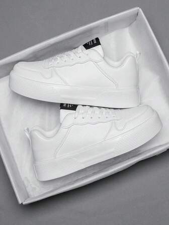 男士纯色字母印花系带休闲运动鞋，舒适休闲运动鞋，适合日常穿着和户外活动，适合休闲和正式场合