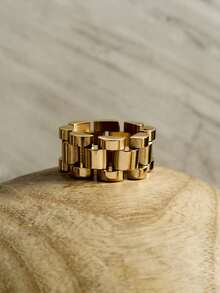 1pc Luxury Never Fade 18K Gold Plated Bold Wide Thick Ring For Women Chunky Link Chain Stainless Steel Strap Finger Rings Jewelry Winter Gifts - R5079 - View 4