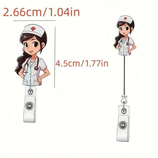 1pc Cute Cartoon Nurse Design Acrylic Badge Reel Retractable ID Card Badge Holder, Suitable For Nurses, Doctors, Hospital Staff, Female Nurses, Social Workers, Teachers, Gift School Supplies,Back To School